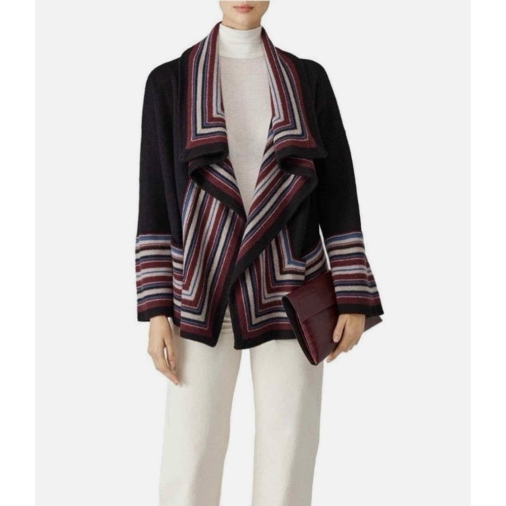 Joie Dagna Open Front Thick Wool Blazer Cardigan Waterfall Striped Winter Cozy
